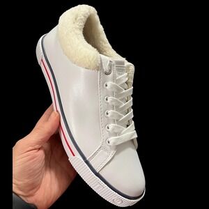 Tommy Hilfiger Women's Sherpa Lined Sneakers Size 8 White Navy Red Fashion Shoes